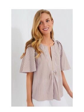 Pomander Place Lilac Stripe Seersucker Finley Flutter Sleeve Top Size M